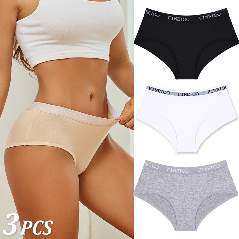 Women Cotton Briefs - Soft Breathable Low-Rise Panties 3Pcs Cotton Underwear Set