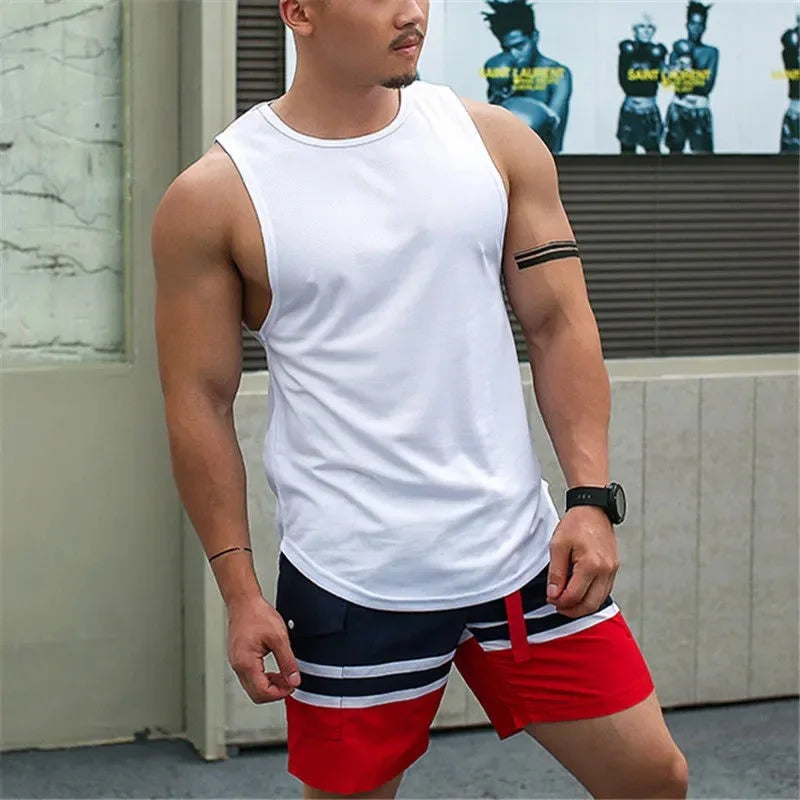 Men's Sleeveless Tank Top Quick Dry Breathable Polyester Mesh Workout Fitness Basketball Gym  Bodybuilding Singlet Fitness Wear