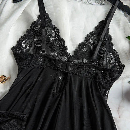 Suspender Suit Summer Ultra-thin Nightgown Lace Thong Sets Women's Sexy Pyjamas Lingerie Hot Night Dress Comfortable Sleepwear