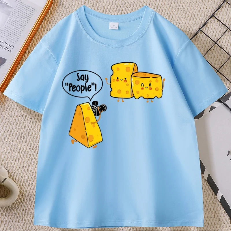 Funny Cute Cheese Print T Shirt Men Women Cuasal Cotton Short Sleeve Round Neck Tshirt Streetwear Loose Soft T-shirt Clothing
