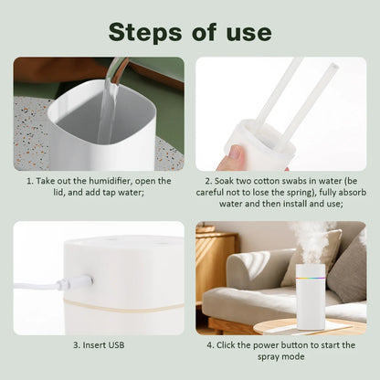 Portable USB Humidifier - 600ml Aroma Diffuser with Colorful Night Light for Home  Car