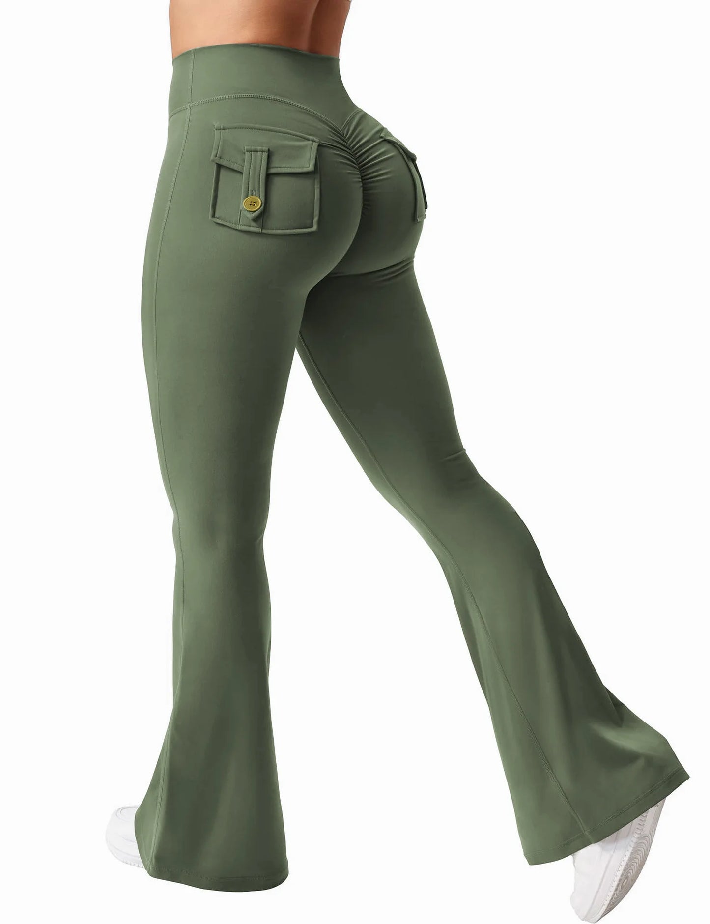 The Latest Women's Wide-leg High-elasticity Yoga Leggings Tooling Pockets Yoga Pants Hip-lifting Sports Fitness Pants Micro