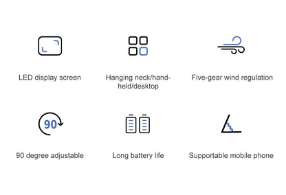 5000mAh Handheld Mini Fan Wireless USB Rechargeable Portable Digital Display Phone Holder Fan 5 Speed Foldable Neck Hanging Fans