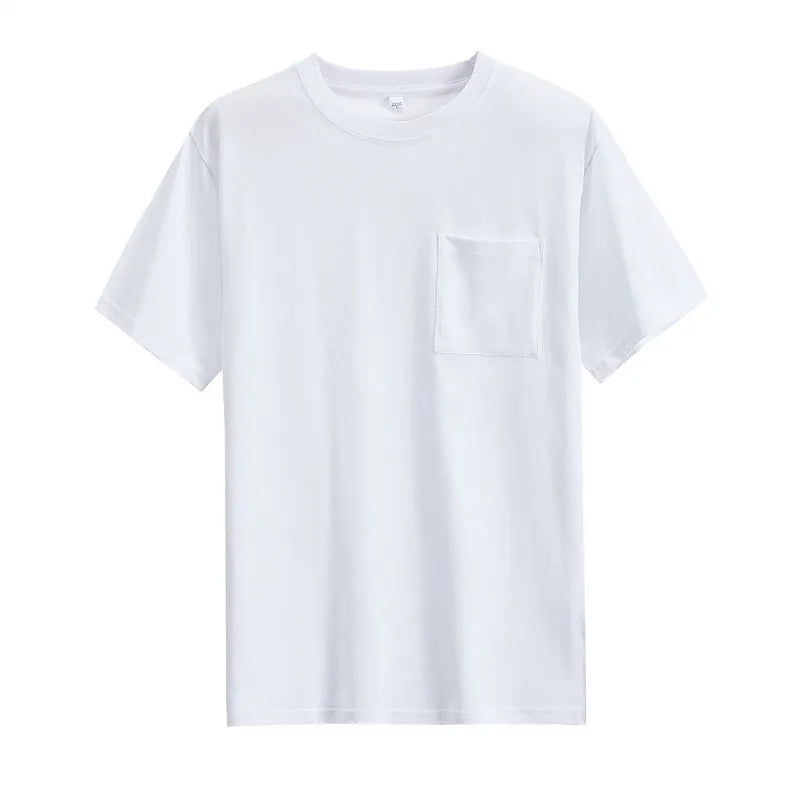 Mens Womens Cotton Pocket Short Sleeve Fashion Soft White Black Loose Fit Tee Shirt Tops High Qualtity Breathable Leisure Tops