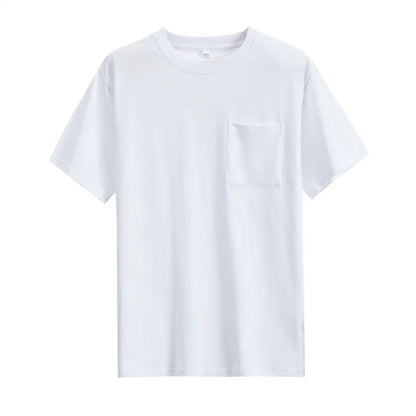 Mens Womens Cotton Pocket Short Sleeve Fashion Soft White Black Loose Fit Tee Shirt Tops High Qualtity Breathable Leisure Tops