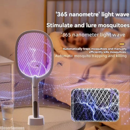 Electric Fly Swatter Handheld Fly Killer and Mosquito Trap Lamp Safe Rechargeable for Home Office Backyard Patio Camping