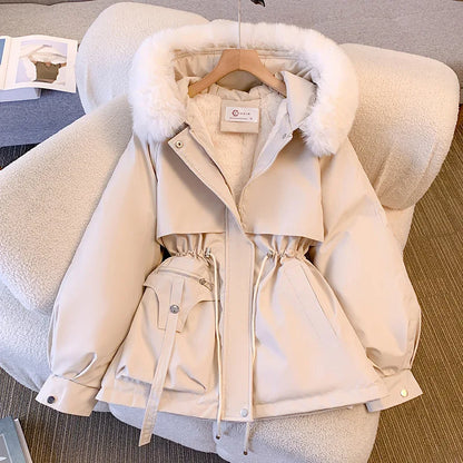 Women Winter Jacket - Fleece Lined Puffer Coat With Hooded Zipper Closure