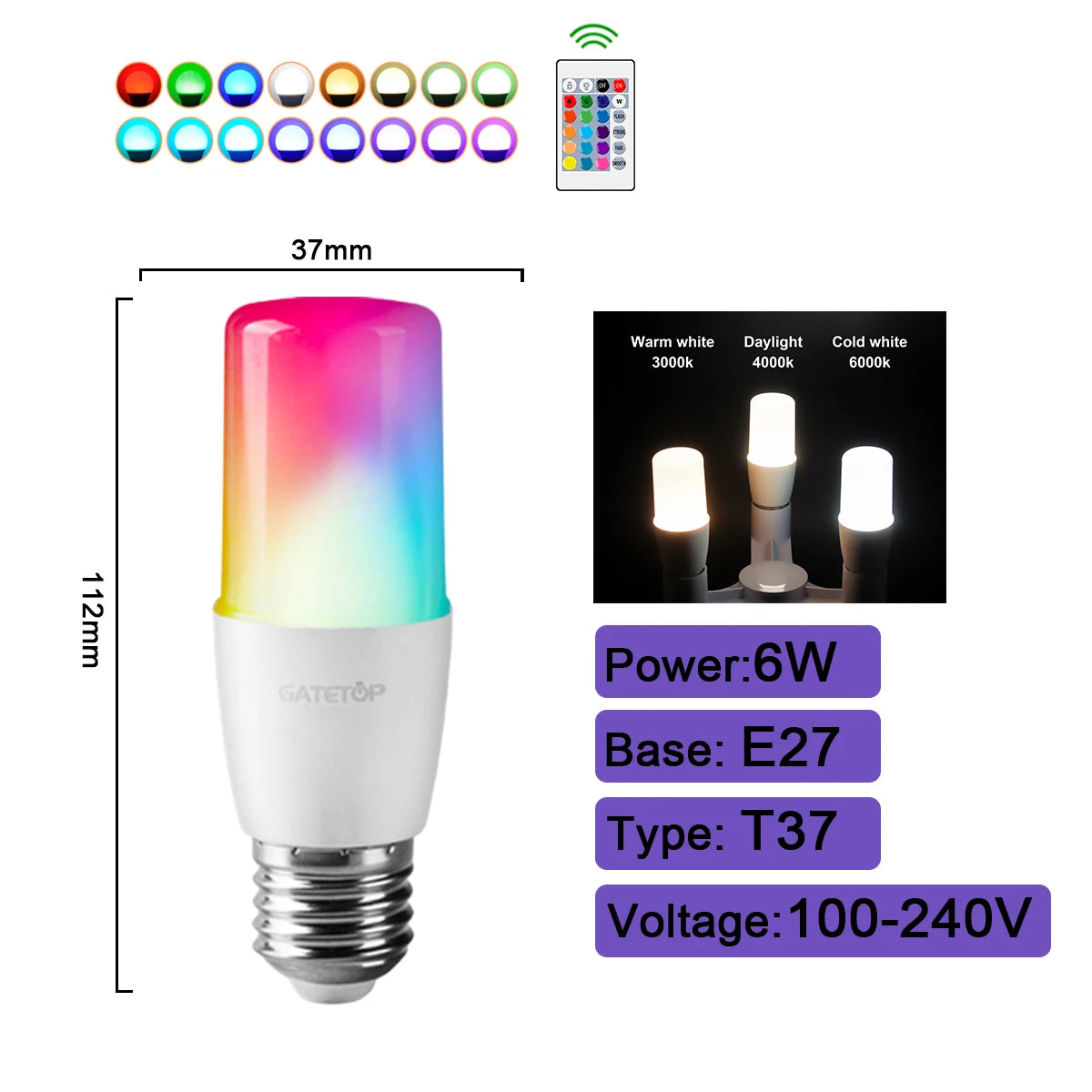 RGBW LED Bulb - Color Changing Smart Light With Remote Control | E27 Spotlight