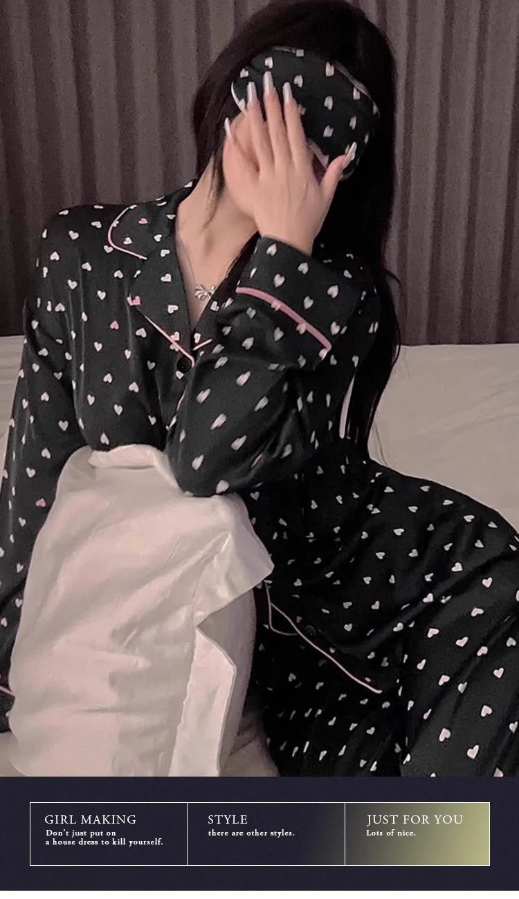 Spring and Summer New Women's Senior Ice Silk Women's Pajamas Love Teenage Girls Students Casual Pajamas Homewear Two-Piece Set
