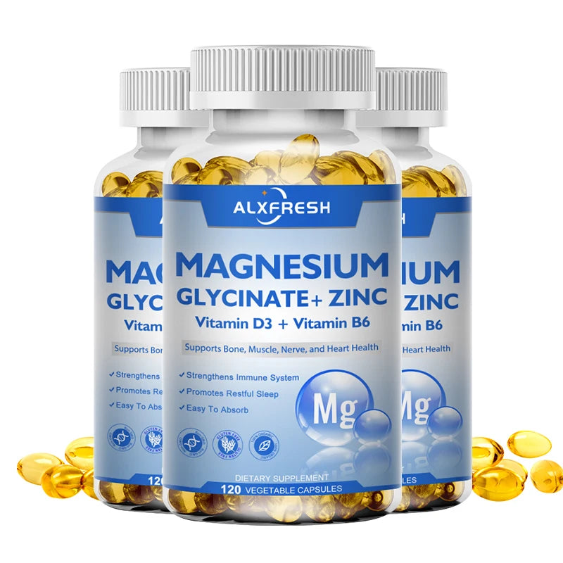 Magnesium Glycinate 500mg Capsules High Absorption with Zinc,Vitamin D3 B6 Support Dietery Supplement Stress & Anxiety Relief