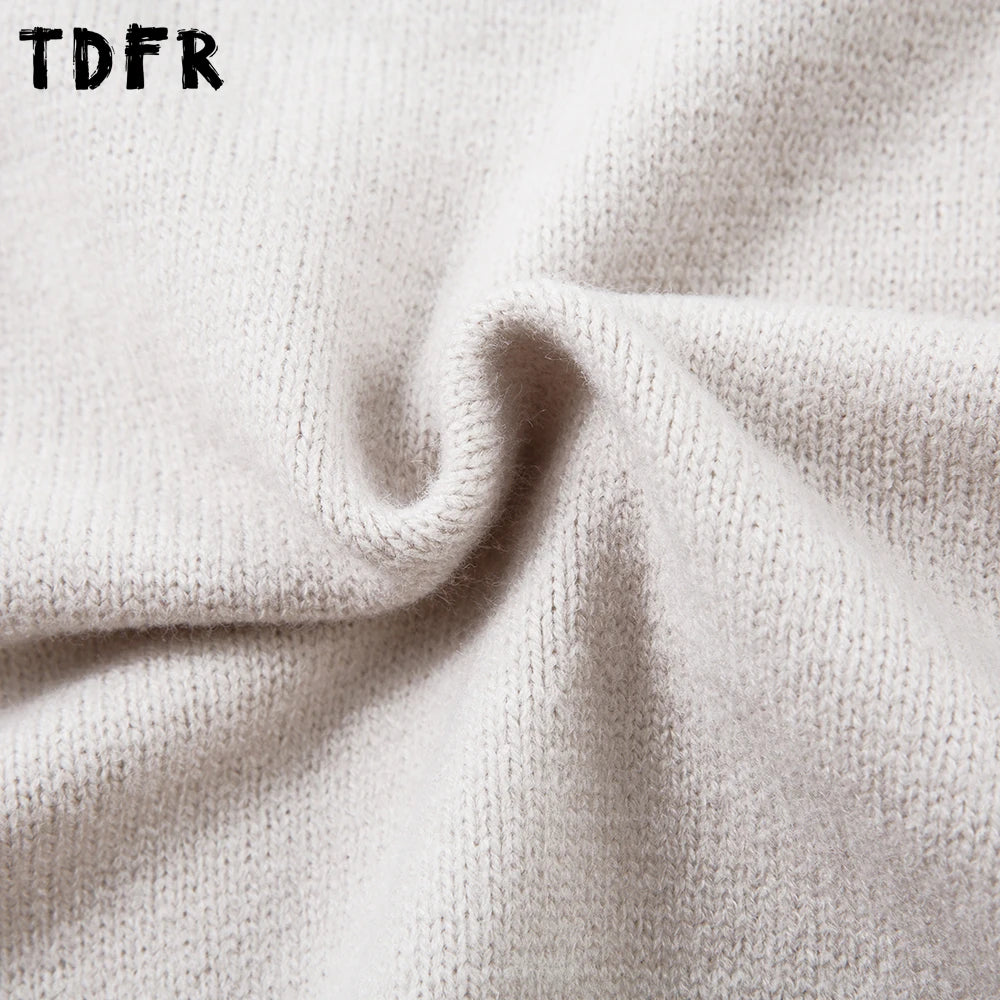 Solid Color Jacquard Sweater Mens Autumn Winter Casual Loose Half Zipper Long Sleeve Sweater Man