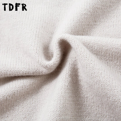Solid Color Jacquard Sweater Mens Autumn Winter Casual Loose Half Zipper Long Sleeve Sweater Man