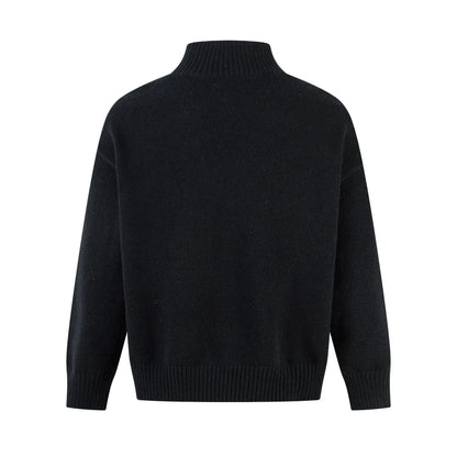 Solid Color Jacquard Sweater Mens Autumn Winter Casual Loose Half Zipper Long Sleeve Sweater Man