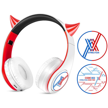 Cosplay Anime Darling in the FranXX 02 Hint Tone Wireless Bluetooth Headset Head Mounted Plug In Card Mobile Phone Headphones