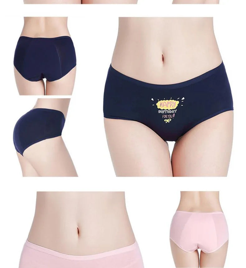 3PCS Cute Cartoon Period Underwear for Girls  Leakproof Teen Menstrual Panties 4-Layer Absorbent Reusable Washable Underwear