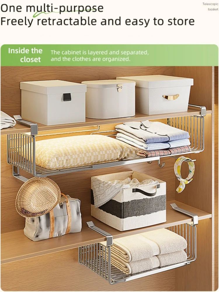 Retractable Hanging Basket - Stainless Steel Kitchen Storage Organizer With Large Capacity