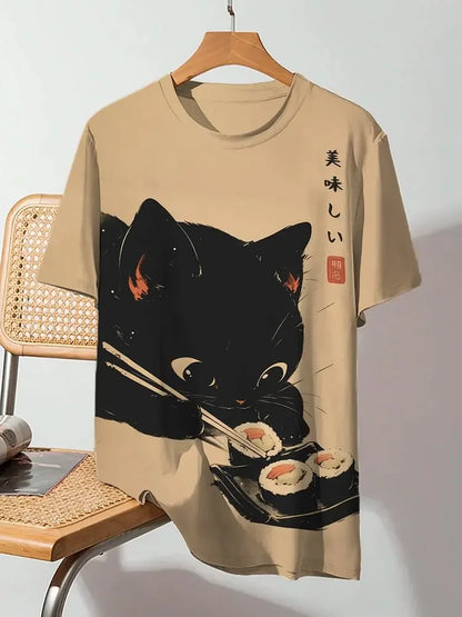 Japanese Art Style Summer 3D Printed Large-sized Men's T-shirt Is Loose and Comfortable Suitable for Daily Wear