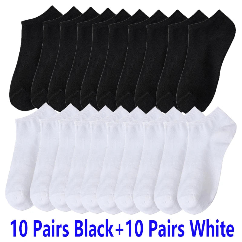 10/20/30 Pairs Men's Ankle Socks Solid Color Breathable Comfy Sweat-absorbing Boat Socks Casual Short Socks