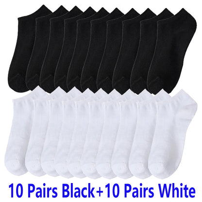 10/20/30 Pairs Men's Ankle Socks Solid Color Breathable Comfy Sweat-absorbing Boat Socks Casual Short Socks