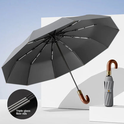 Windproof UV protection casual folding UPF50+automatic umbrella handle curved handle design, stylish design compact sun and rain