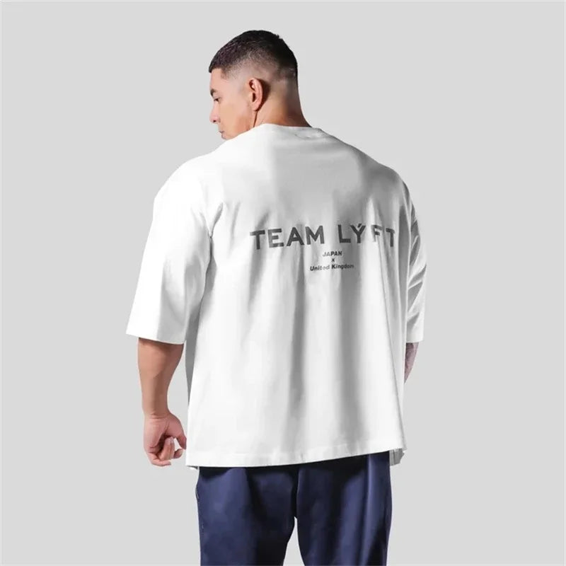 TEAM LYFT Silver Letter Logo Print Comfortable Cotton Men GYM T-Shirt O-Neck Short Sleeve T Shirt M-3XL Man T-shirts Tops Tees
