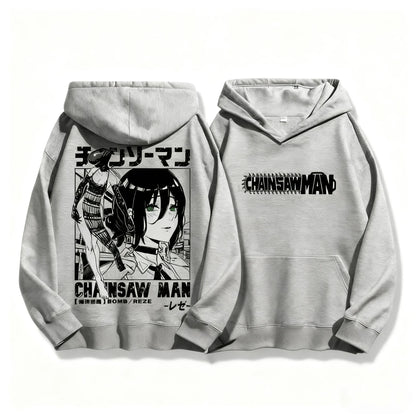 Autumn Winter Sweatshirt Chainsaw Man Reze Hooded Men Women Oversized Y2k Unisex Fleece Warm Pullovers Hip Hop Women Hoodie Top