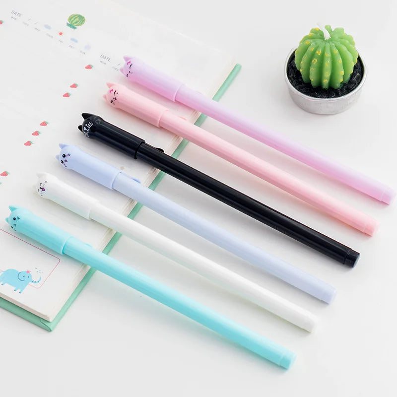 Set of 6 Cute Kitten Gel Pens, Suitable as Party Gifts for Boys and Girls, School Supplies, and Presents