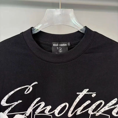 141# New fashion trend brand MIXEDEMOTION printing Shirt Streetwear Cotton Loose Round Neck Oversized Tee Top men t-shirt
