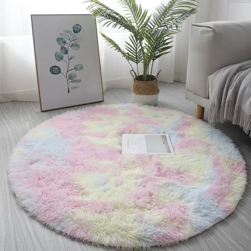 Plush Round Rug - Soft Fluffy White Carpet | Living Room & Bedroom Decor