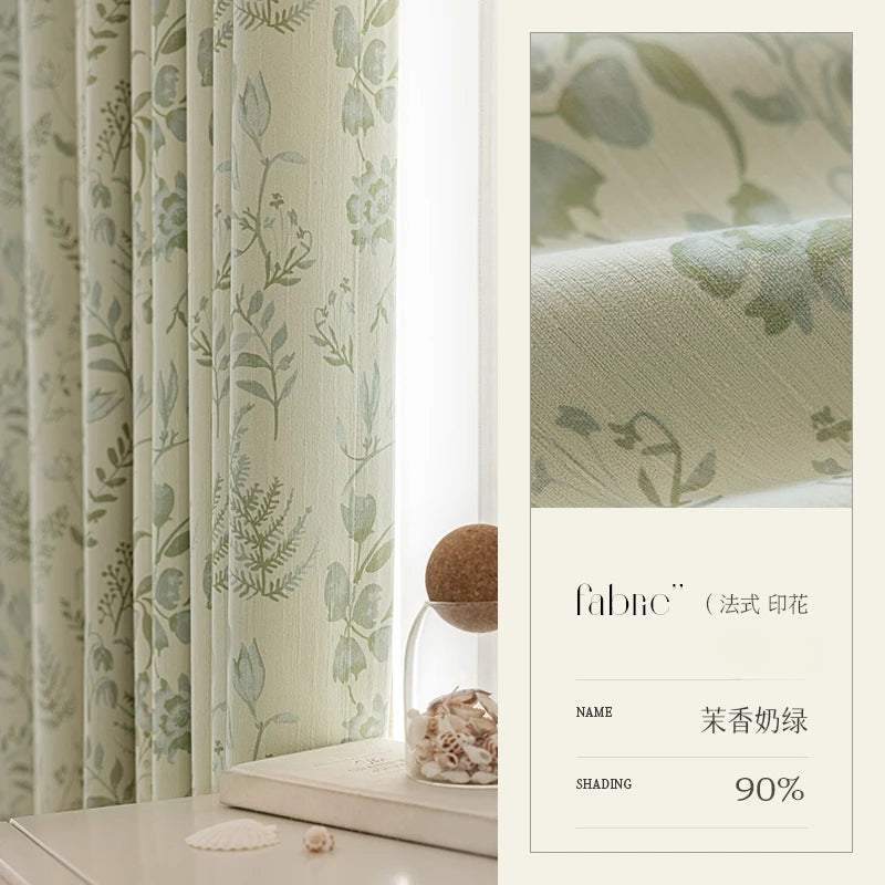 French Living Room Curtains - Floral Pattern Green Bedroom Drapes | Blackout Sun Protection