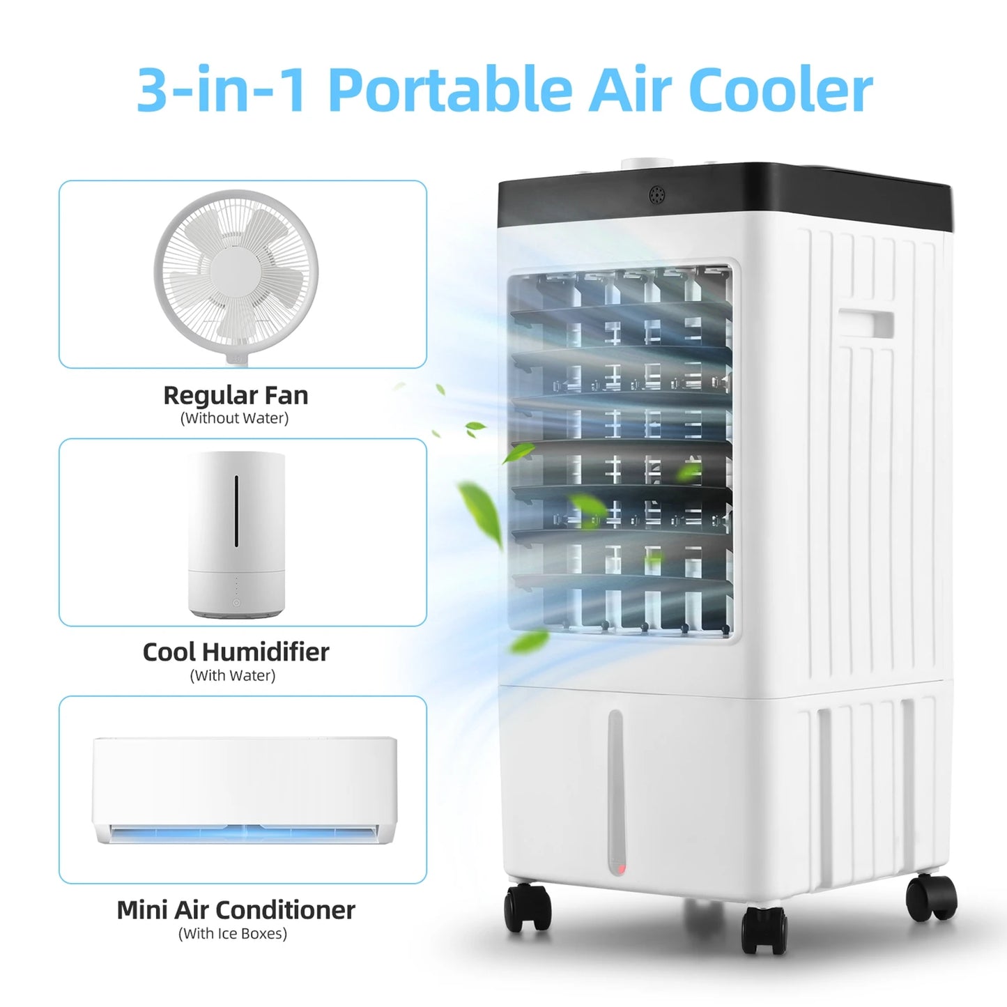 Evaporative Air Cooler 100° Oscillation Swamp Cooler with Remote Control / 2 Ice Boxes / 2.11 Gal Water Tank 1-7H Timer 3 Wind