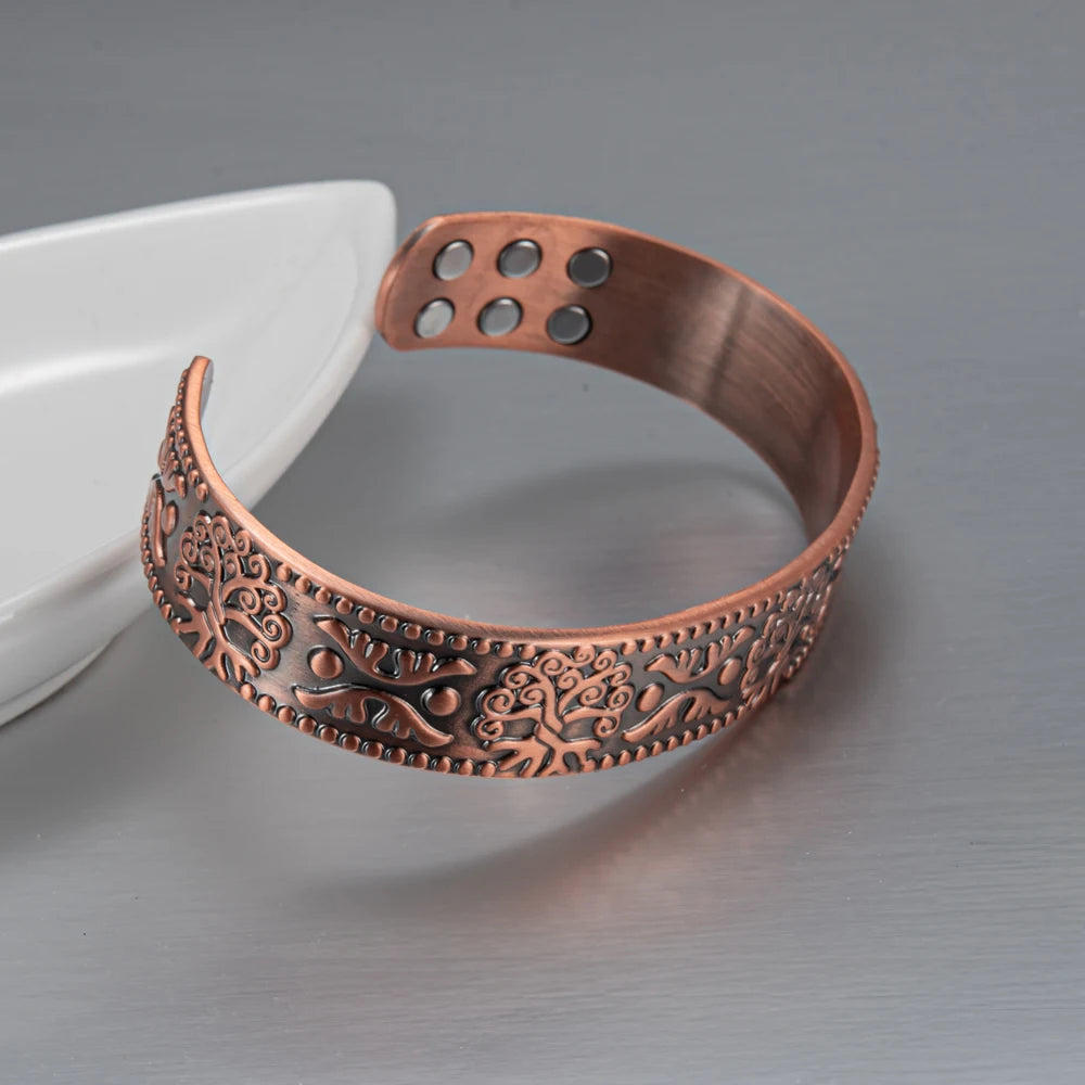 Vinterly Pure Copper Bracelets Vintage Viking Yggdrasil 15mm Adjustable Cuff Bangles Health Energy High Magnet Jewelry Resizable