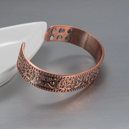 Vinterly Pure Copper Bracelets Vintage Viking Yggdrasil 15mm Adjustable Cuff Bangles Health Energy High Magnet Jewelry Resizable