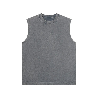 230g Pure Cotton European and American High Street Retro Washed Distressed Sleeveless Vest Men's Casual Loose Shoulder T-shirt