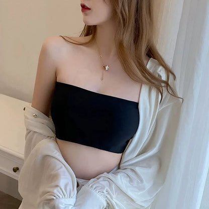 Seamless Strapless Ice Silk Bra - Soft Crop Tube Top Bralette for Women - ZOOMNSTORE