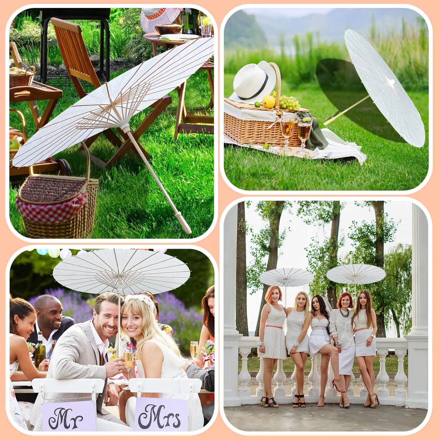 60/84cm Wedding Paper Umbrellas Chinese Wooden handle White DIY  Rustic Photography Props for Baby Shower Party Wedding
