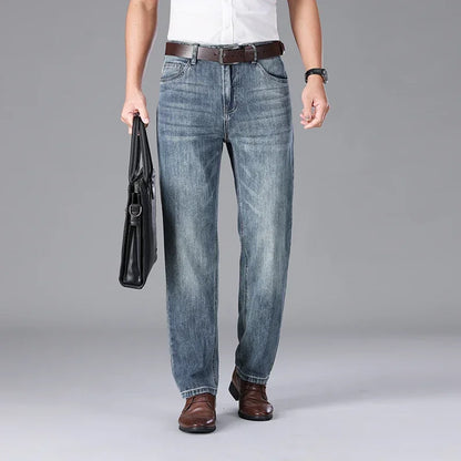2026 Summer High Quality Brand Cloth Business Casual Men's Lightweight Straight Loose Jeans Classic Retro thin cotton trousers