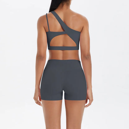 JUREN Yoga Clothes Set 2 Piece Gym Sports Shorts Set Women Tracksuit High Waist Shorts Fitness Suit Running Bra Workout Outfits