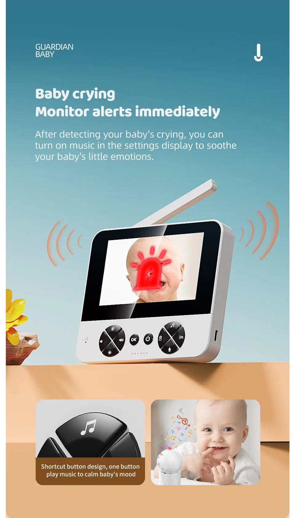 Danmini Intelligent Baby Monitor 4.3-inch IPS Color Screen Display PZT Control Night Vision Indoor Security Surveillance Camera