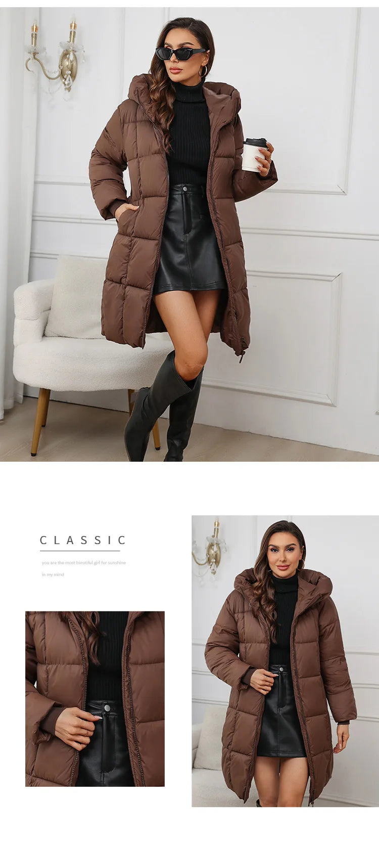 Women Long Coat – Thick Cotton Parka Jacket With Zipper Closure, Autumn Winter Warm Outerwear
