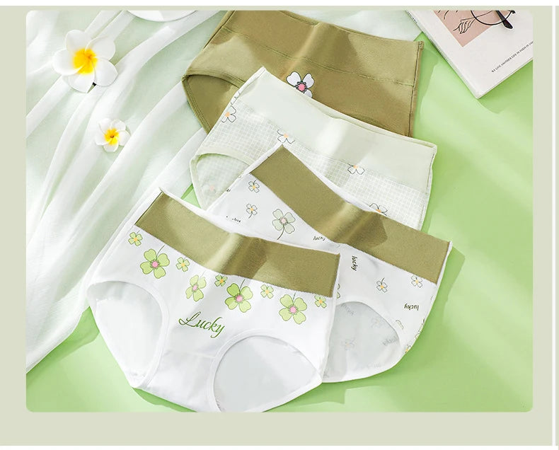4Pcs/Set High Waist Underwear Cotton Women Panties Fashion Print Ladies Briefs Plus Size Sexy Panty Breathable Female Lingerie