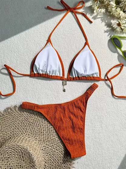 2026 women's brand new all season backless fashion sexy lace up bikini 2-piece set split swimsuit beach Brazil