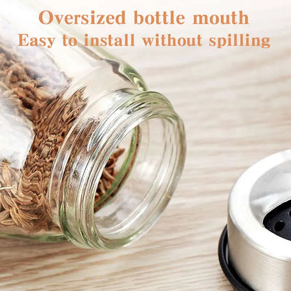 Rotating Spice Jar Set - Glass Seasoning Organizer with Rack for Kitchen Storage