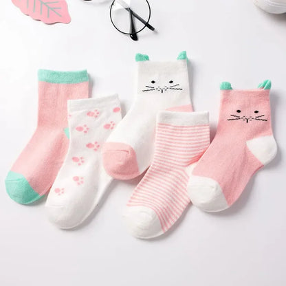 5 Pairs/Lot Kids Soft Cotton Socks Boy Girl Baby Infant Fashion Stripe Warm For Autumn Winter 0-6 Years Children Cartoon Sock