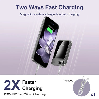 10000mAh Magnetic Wireless Power Bank PD22.5W Fast Charging Portable External Battery Adapter For Magsafe iPhone Huawei Samsung