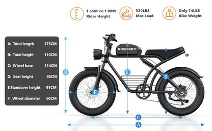 KICKWEY K7 Electric Bike, 3000W Off-Road Electric Bicycle, Full Suspension E-Bike, 20" Fat Tire All-Terrain Electric Dirt Bike