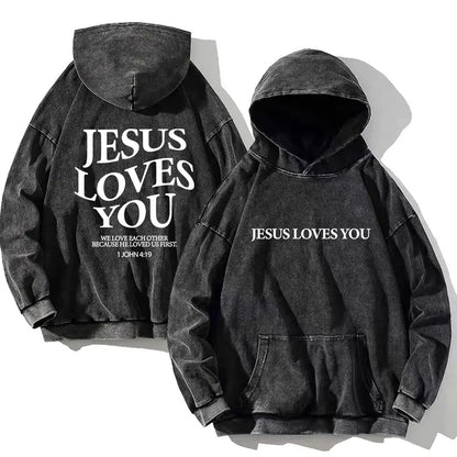 Vintage PSALM 91:11 Print Cotton Washed Hoodie Casual Hip Hop Men Women High Street Retro Hooded Sweatshirt Winter Pullover