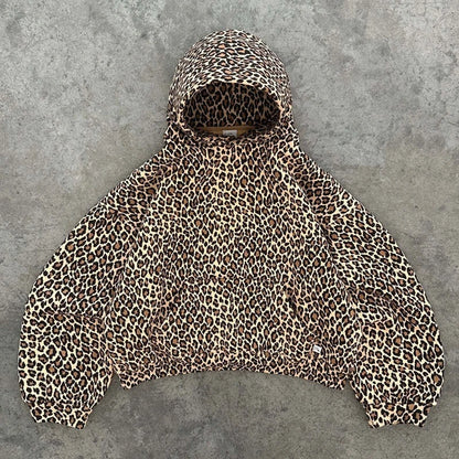 Y2K Leopard Print Hoodie – Unisex Harajuku Hip Hop Style Zip-Up Pullover Sweatshirt for Couples