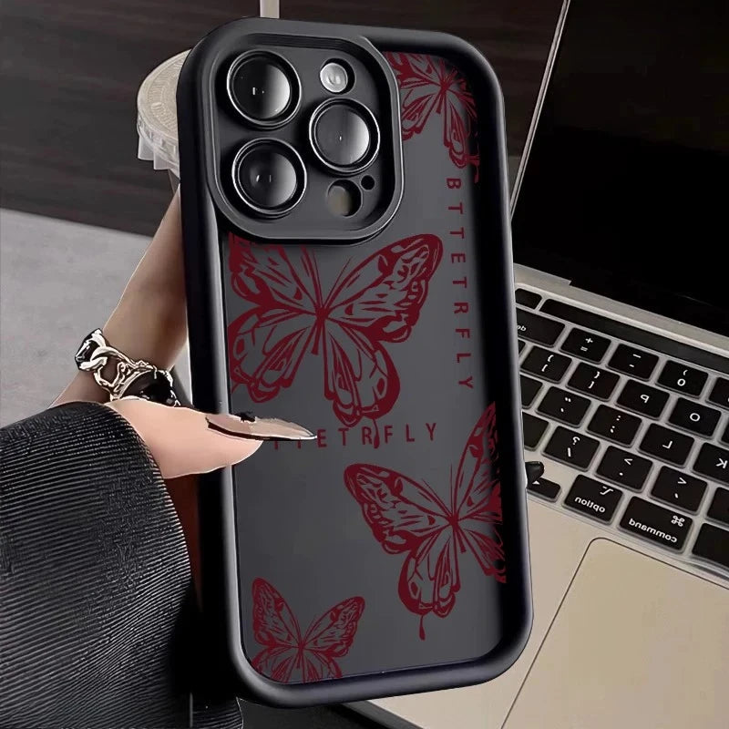 Pink Cute Butterfly Silicone Soft Phone Case For iPhone 17 16PRO 15 14 13 12 11PROMAX Shockproof Candy Cover
