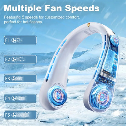 Portable Neck Fan, Hands Free Bladeless Fan, 5 Speeds, 3000 mAh Battery Operated Wearable Personal Fan, Twistable, Rechargeable